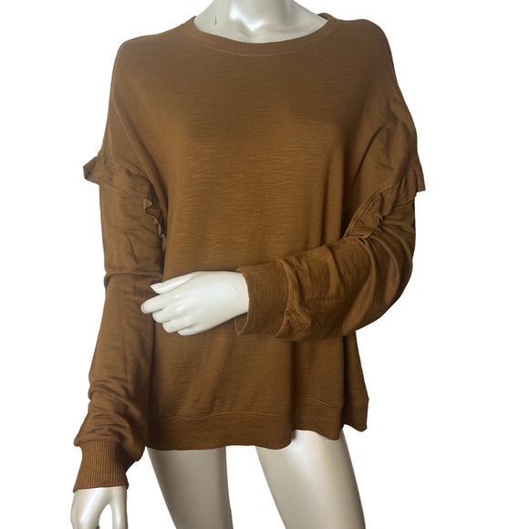 Walnut Brown crew neck Long Ruffle Sleeve Top - Picture 9 of 9